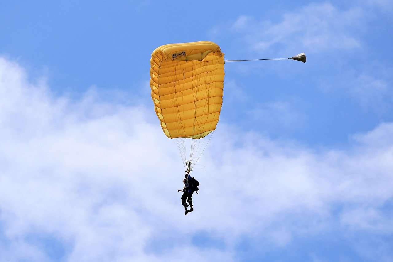 tandem jump, parachute, skydive, clouds, skydiver, skydiving, nature, heaven, sports